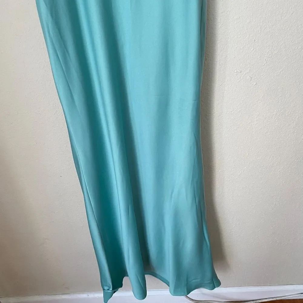 HOUSE OF CB 'Alette' Jade Satin Teal Strapless Maxi Dress NWOT size L - Picture 7 of 14